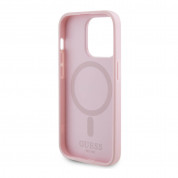 Guess PU Saffiano MagSafe Leather Hard Case - дизайнерски кожен кейс с MagSafe за iPhone 15 Pro Max (розов) 5