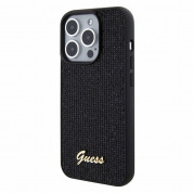 Guess PU Square Mirror Script Logo Leather Hard Case - дизайнерски кожен кейс за iPhone 15 Pro Max (черен) 1