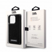 Karl Lagerfeld PU Rhinestone Plate Metal Logo Leather Hard Case - дизайнерски кожен кейс за iPhone 15 Pro (черен) 6
