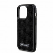 Karl Lagerfeld PU Rhinestone Plate Metal Logo Leather Hard Case - дизайнерски кожен кейс за iPhone 15 Pro (черен) 4