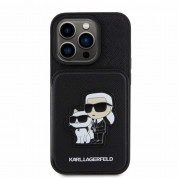 Karl Lagerfeld PU Saffiano Card Slot Stand Karl and Choupette Case - дизайнерски кожен кейс с отделение за карти за iPhone 15 Pro (черен) 2
