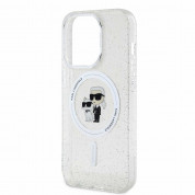 Karl Lagerfeld IML Glitter Karl and Choupette MagSafe Case - дизайнерски силиконов кейс с MagSafe за iPhone 15 Pro (прозрачен) 3