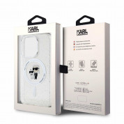 Karl Lagerfeld IML Glitter Karl and Choupette MagSafe Case - дизайнерски силиконов кейс с MagSafe за iPhone 15 Pro (прозрачен) 5