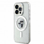 Karl Lagerfeld IML Glitter Karl and Choupette MagSafe Case - дизайнерски силиконов кейс с MagSafe за iPhone 15 Pro (прозрачен) 1
