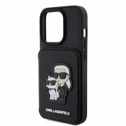Karl Lagerfeld PU Saffiano Card Slot Stand Karl and Choupette Case - дизайнерски кожен кейс с отделение за карти за iPhone 15 Pro Max (черен) 4