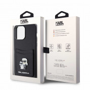 Karl Lagerfeld PU Saffiano Card Slot Metal Karl and Choupette Case - дизайнерски кожен кейс с отделение за карти за iPhone 15 Pro Max (черен) 6