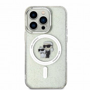 Karl Lagerfeld IML Glitter Karl and Choupette MagSafe Case - дизайнерски силиконов кейс с MagSafe за iPhone 15 Pro Max (прозрачен) 2