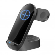 Budi 3-in-1 Wireless Charger 15W - тройна поставка (пад) за безжично зареждане за iPhone, Apple Watch, AirPods и Qi съвместими мобилни устройства (черен) 1