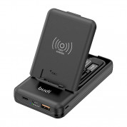 Budi Wireless Charging Power Bank 10000 mAh 20W - преносима външна батерия с USB-A и USB-C изходи, Qi безжично зареждане и комплект кабели (черен) 2
