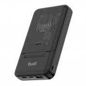 Budi Wireless Charging Power Bank 10000 mAh 20W - преносима външна батерия с USB-A и USB-C изходи, Qi безжично зареждане и комплект кабели (черен) 1