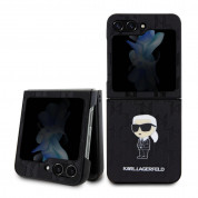 Karl Lagerfeld PU Saffiano Monogram Ikonik NFT Case - дизайнерски кожен кейс за Samsung Galaxy Z Flip5 (черен)