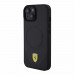 Ferrari PU Leather Bottom Carbon MagSafe Case - дизайнерски кожен кейс с MagSafe за iPhone 15 (черен) 2