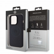 Mercedes-Benz Genuine Leather Star Pattern MagSafe Case - дизайнерски кожен кейс с MagSafe за iPhone 15 Pro (черен) 5