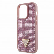 Guess Rhinestones Triangle Metal Logo Case - силиконов (TPU) калъф за iPhone 15 Pro (розов) 4