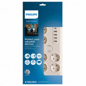 Philips SPN7061WA 6 AC Outlets With USB-A and USB-C Ports Extension Power Strip 3680W - разклонител с 4xUSB-A и 1хUSB-C порта и 6хAC изхода (бял) 1