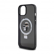 Karl Lagerfeld Ringstand Karl and Choupette MagSafe Case - хибриден удароустойчив кейс с MagSafe за iPhone 15 (черен-прозрачен) 4