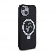 Karl Lagerfeld Ringstand Karl and Choupette MagSafe Case - хибриден удароустойчив кейс с MagSafe за iPhone 15 (черен-прозрачен) 3