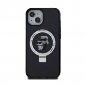 Karl Lagerfeld Ringstand Karl and Choupette MagSafe Case - хибриден удароустойчив кейс с MagSafe за iPhone 15 (черен-прозрачен) 2