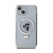 Karl Lagerfeld Ringstand Karl and Choupette MagSafe Case - хибриден удароустойчив кейс с MagSafe за iPhone 15 (бял-прозрачен) 2