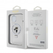 Karl Lagerfeld Ringstand Karl and Choupette MagSafe Case - хибриден удароустойчив кейс с MagSafe за iPhone 15 (бял-прозрачен) 6