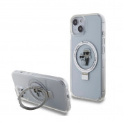 Karl Lagerfeld Ringstand Karl and Choupette MagSafe Case - хибриден удароустойчив кейс с MagSafe за iPhone 15 (бял-прозрачен)