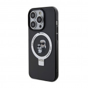 Karl Lagerfeld Ringstand Karl and Choupette MagSafe Case - хибриден удароустойчив кейс с MagSafe за iPhone 15 Pro (черен-прозрачен) 1