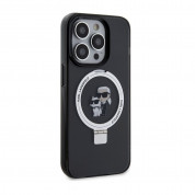Karl Lagerfeld Ringstand Karl and Choupette MagSafe Case - хибриден удароустойчив кейс с MagSafe за iPhone 15 Pro (черен-прозрачен) 3
