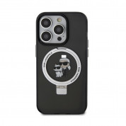 Karl Lagerfeld Ringstand Karl and Choupette MagSafe Case - хибриден удароустойчив кейс с MagSafe за iPhone 15 Pro (черен-прозрачен) 2