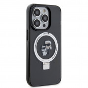 Karl Lagerfeld Ringstand Karl and Choupette MagSafe Case - хибриден удароустойчив кейс с MagSafe за iPhone 15 Pro Max (черен-прозрачен) 3