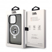 Karl Lagerfeld Ringstand Karl and Choupette MagSafe Case - хибриден удароустойчив кейс с MagSafe за iPhone 15 Pro Max (черен-прозрачен) 6