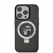 Karl Lagerfeld Ringstand Karl and Choupette MagSafe Case - хибриден удароустойчив кейс с MagSafe за iPhone 15 Pro Max (черен-прозрачен) 2