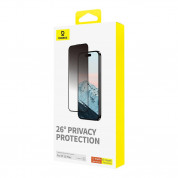 Baseus Diamond Privacy Tempered Glass Film (0.30mm) - калено стъклено защитно покритие с определен ъгъл на виждане за дисплея на iPhone 15 Plus (черен-прозрачен) 3