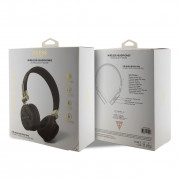 Guess PU Leather 4G Metal Logo Bluetooth Headphones - безжични блутут слушалки с микрофон за мобилни устройства (кафяв) 3