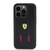 Ferrari Carbon Grip Stand Case - дизайнерски кожен кейс с поставка за iPhone 15 Pro Max (черен) 2
