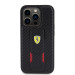 Ferrari Carbon Grip Stand Case - дизайнерски кожен кейс с поставка за iPhone 15 Pro Max (черен) 3