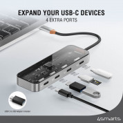 4smarts Lucid 4-in-1 USB-C to 4-Port USB-C Hub - 4-портов USB-C хъб с USB-C портове за компютри и лаптопи (тъмносив)  2
