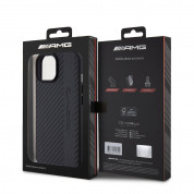 AMG Carbon Effect Leather MagSafe Case - дизайнерски кожен кейс с висока защита с MagSafe за iPhone 15 (черен) 6