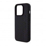 AMG Carbon Effect Leather MagSafe Case - дизайнерски кожен кейс с висока защита с MagSafe за iPhone 15 Pro (черен) 4