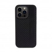 AMG Carbon Effect Leather MagSafe Case - дизайнерски кожен кейс с висока защита с MagSafe за iPhone 15 Pro (черен) 2