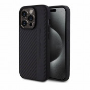 AMG Carbon Effect Leather MagSafe Case - дизайнерски кожен кейс с висока защита с MagSafe за iPhone 15 Pro (черен)