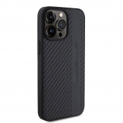 AMG Carbon Effect Leather MagSafe Case - дизайнерски кожен кейс с висока защита с MagSafe за iPhone 15 Pro Max (черен) 3