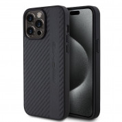 AMG Carbon Effect Leather MagSafe Case - дизайнерски кожен кейс с висока защита с MagSafe за iPhone 15 Pro Max (черен)