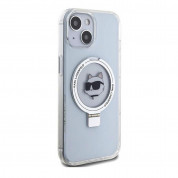 Karl Lagerfeld Ringstand Choupette MagSafe Case - хибриден удароустойчив кейс с MagSafe за iPhone 15 (бял-прозрачен) 2