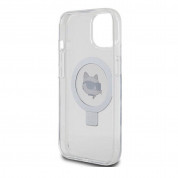 Karl Lagerfeld Ringstand Choupette MagSafe Case - хибриден удароустойчив кейс с MagSafe за iPhone 15 (бял-прозрачен) 5