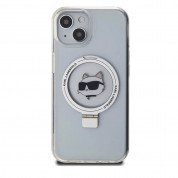 Karl Lagerfeld Ringstand Choupette MagSafe Case - хибриден удароустойчив кейс с MagSafe за iPhone 15 (бял-прозрачен) 1
