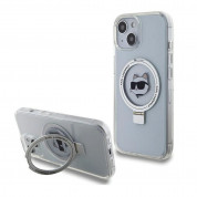 Karl Lagerfeld Ringstand Choupette MagSafe Case - хибриден удароустойчив кейс с MagSafe за iPhone 15 (бял-прозрачен)