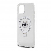 Karl Lagerfeld Ringstand Choupette MagSafe Case - хибриден удароустойчив кейс с MagSafe за iPhone 15 (бял-прозрачен) 4
