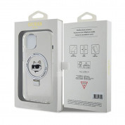 Karl Lagerfeld Ringstand Choupette MagSafe Case - хибриден удароустойчив кейс с MagSafe за iPhone 15 (бял-прозрачен) 6