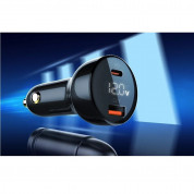 LDNIO Digital Display Dual Quick Car Charger 100W - зарядно за кола с USB-A и USB-C изходи с технология за бързо зареждане и USB-C към USB-C кабел (черен) 5