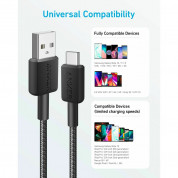 Anker 322 USB-A to USB-C Cable - здрав кабел с въжена оплетка и бързо зареждане за устройства с USB-C (90 см) (черен)  2